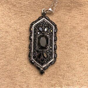 5.33CTW Mixed Shape Black Spinel Rhodium Over Sterling Silver Pendant W/ Chain